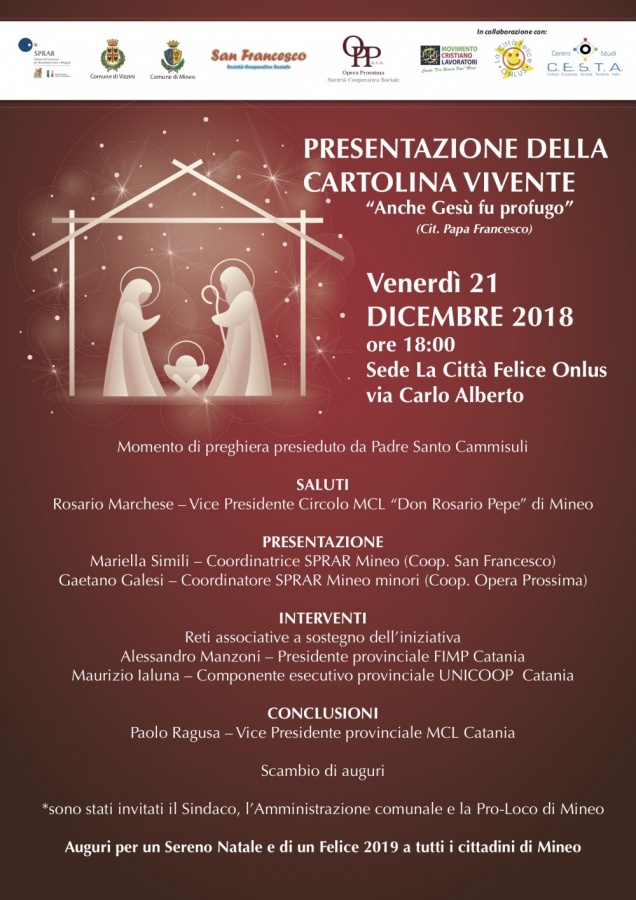 MINEO, PRESENTAZIONE DELLA “CARTOLINA VIVENTE” CHE SARÀ REALIZZATA DAGLI OSPITI DEGLI SPRAR DI MINEO
